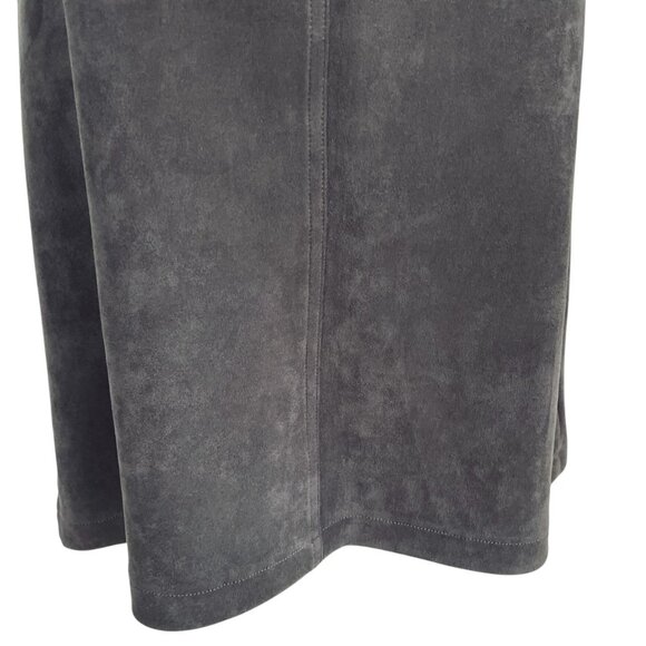 Tahari Charcoal Faux Suede A Line Midi Skirt Button Front High Waist Festival - Picture 10 of 11